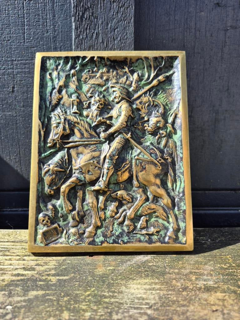 Metalen plaquette Dürer's 'Ridder, Dood en Duivel', Ophalen of Verzenden