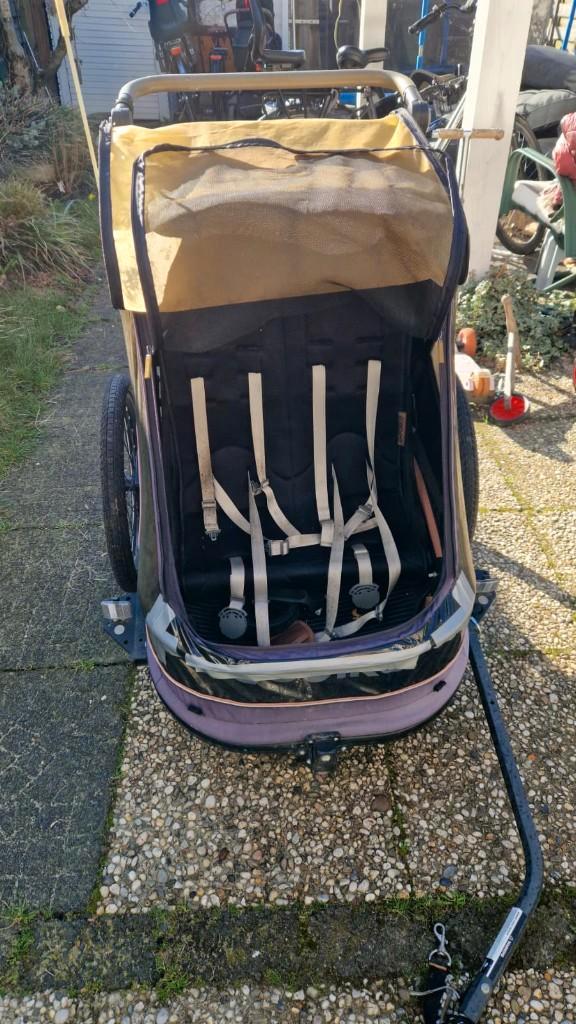 Fietskar en wandelwagen, Fietsen en Brommers, Fietsaccessoires | Aanhangers en Karren, Gebruikt, Kinderkar, 40 tot 60 kg, Opvouwbaar