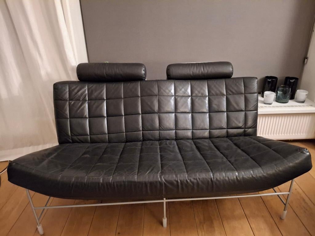 Leolux Volare tweezits bank zwart leder, Ophalen, Gebruikt, 150 tot 200 cm, Tweepersoons