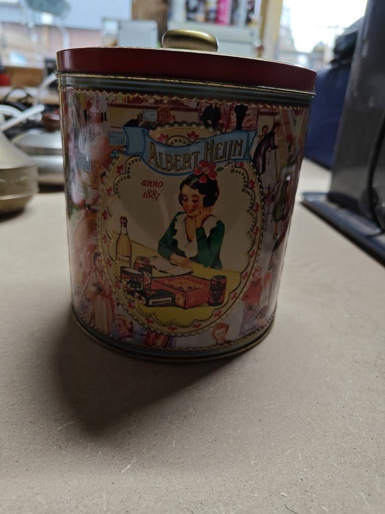 Vintage Albert Heijn Koekjestrommel - Anno 1887 Design, Ophalen of Verzenden, Gebruikt, Koek(jes), Overige merken