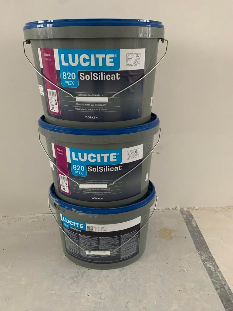 3x 12L LUCITE 820 SolSilicat Minerale Gevelverf Zilver, Nieuw, Ophalen of Verzenden, Verf, 10 tot 15 liter