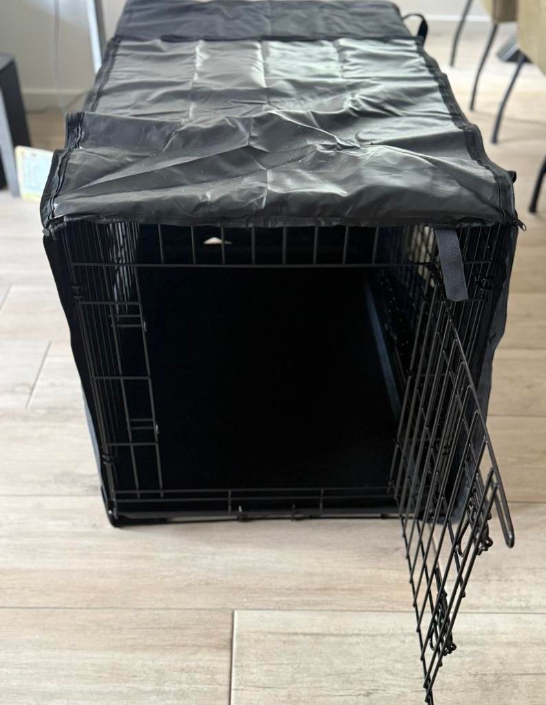 Honden bench 2-deurs zwart met hoes, Dieren en Toebehoren, Ophalen, Zo goed als nieuw