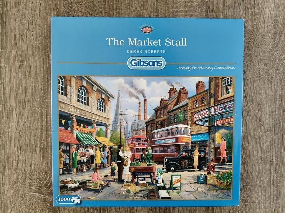 Gibsons puzzel 1000 stukjes The Market Stall, compleet, Ophalen of Verzenden, 500 t/m 1500 stukjes, Zo goed als nieuw, Legpuzzel