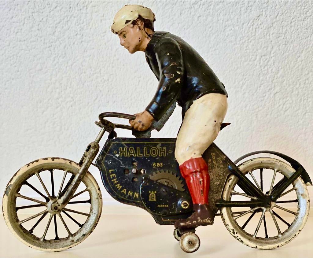 Aanbieding: Lehmann Halloh blikken motorfiets (ca. 1900), Antiek en Kunst, Antiek | Speelgoed, Ophalen of Verzenden