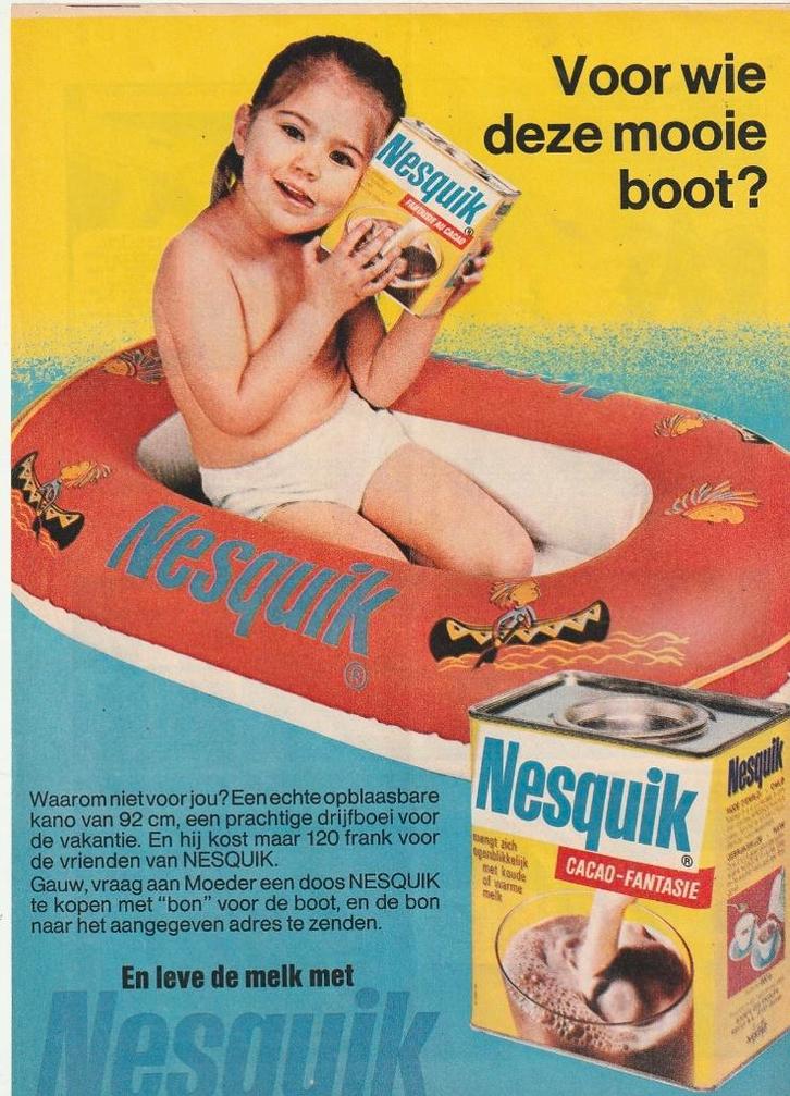 Retro reclame 1969 Nesquik chocolademelk meisje bootje, Verzamelen, Retro, Overige typen, Verzenden