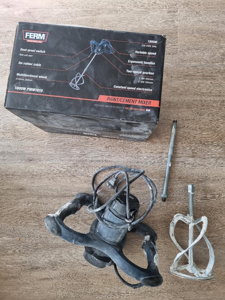 FERM PMM1010 beton-/cement-/verfmixer 1800W - Zgan, Ophalen, Zo goed als nieuw