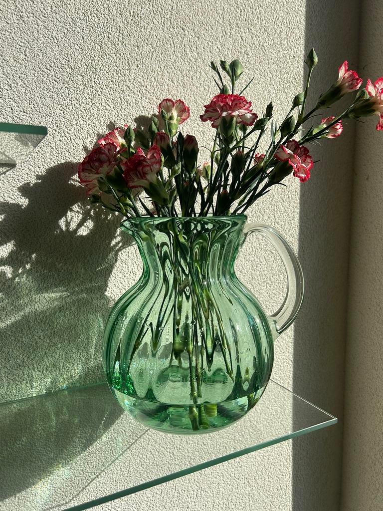 Grote Handgemaakte Mexicaanse Glas Kan – Groen – 21 cm, Huis en Inrichting, Woonaccessoires | Vazen, Zo goed als nieuw, Overige kleuren