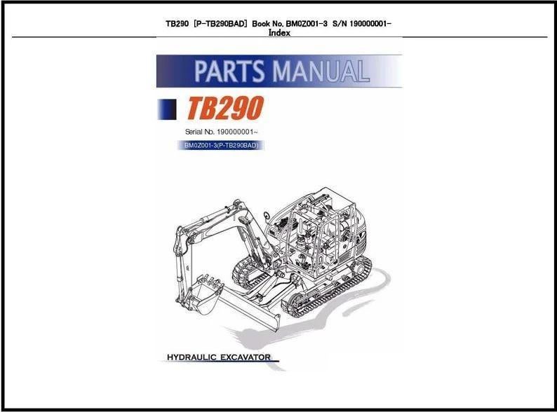 Takeuchi TB290 Hydraulische Graafmachine Onderdelencatalogus, Verzenden