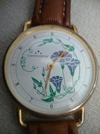 oude Commodoor horloge floraal wijzerplaat leer, goudkleurig, Ophalen of Verzenden, Gebruikt