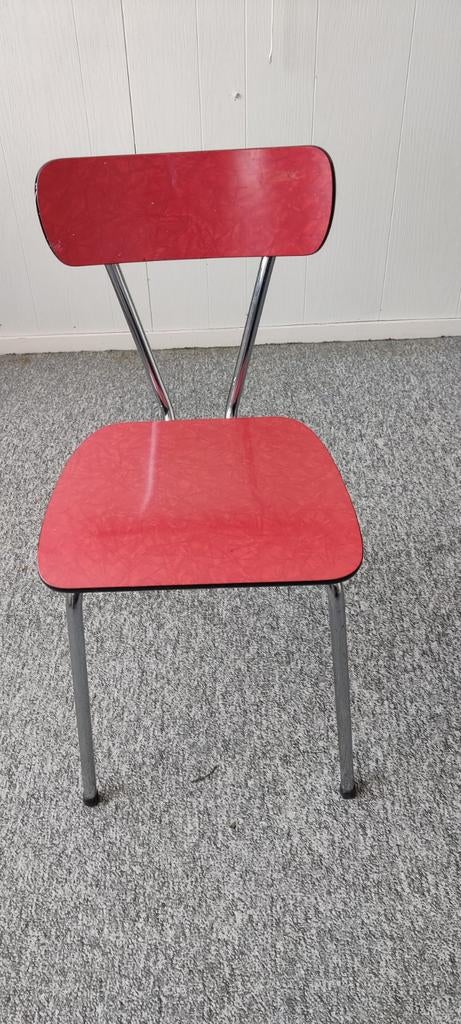 Vintage Rode Stoel met Chromen Poten, Huis en Inrichting, Stoelen, Gebruikt, Overige materialen, Eén, Rood