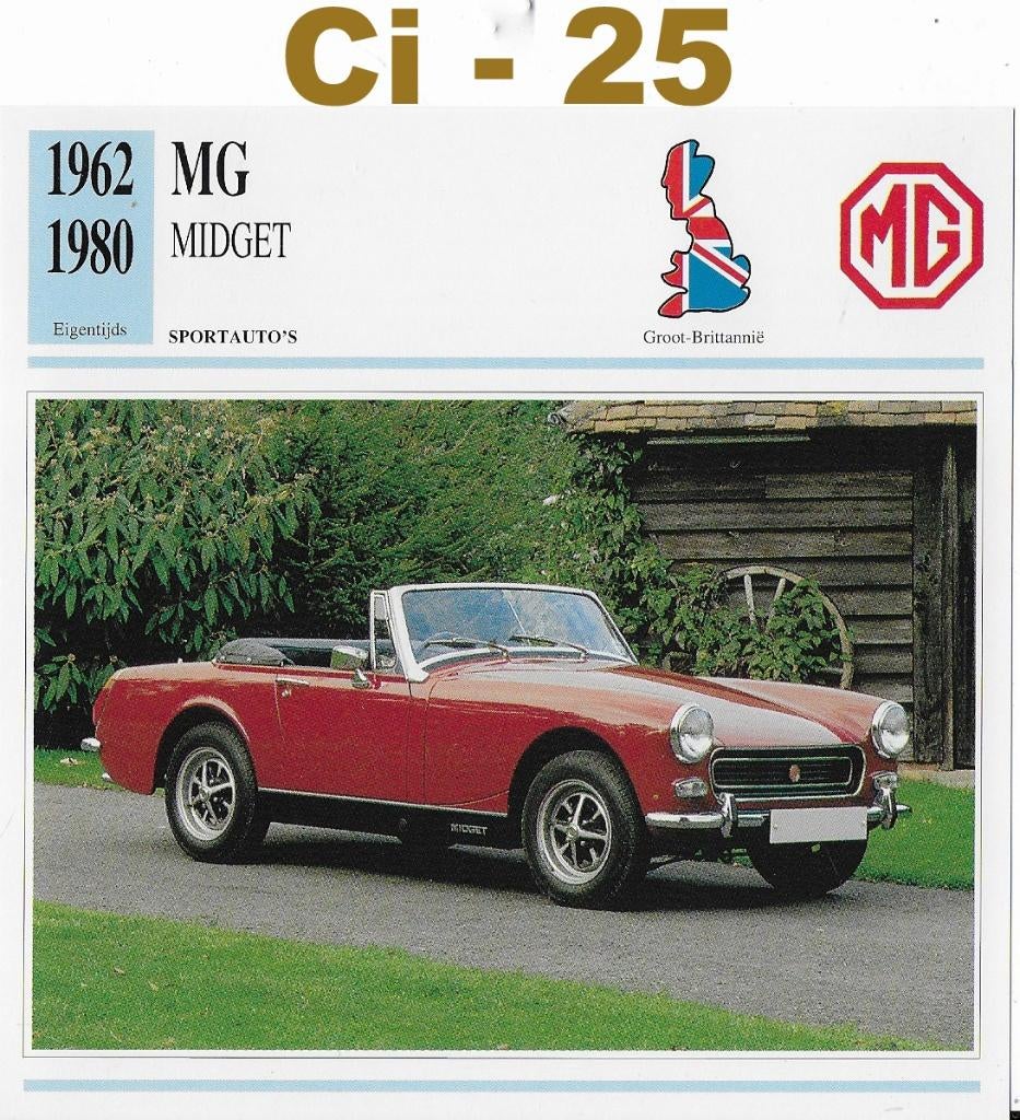 CI25 Autokaart MG Midget ( 1962- 1980 ), Ophalen of Verzenden, Zo goed als nieuw, Auto's