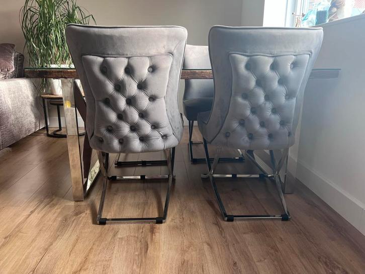 Luxe eetkamerstoelen- Eric kuster stijl, Huis en Inrichting, Stoelen, Zo goed als nieuw, Vier, Stof, Grijs, Ophalen