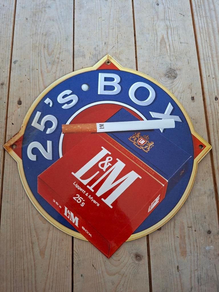 Vintage L&M Emaille Reclamebord - 25's Box Sigaretten, Ophalen of Verzenden