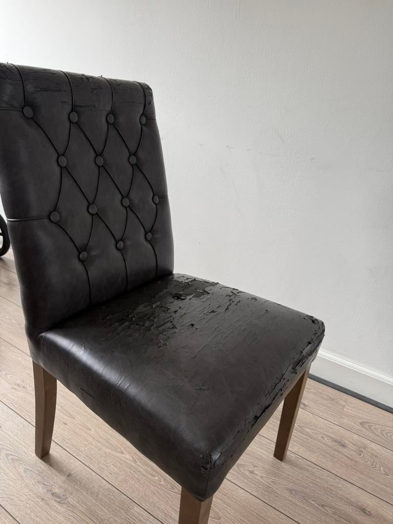 Gratis 6 eetkamerstoelen om zelf te stofferen, Ophalen, Gebruikt, Leer, Grijs