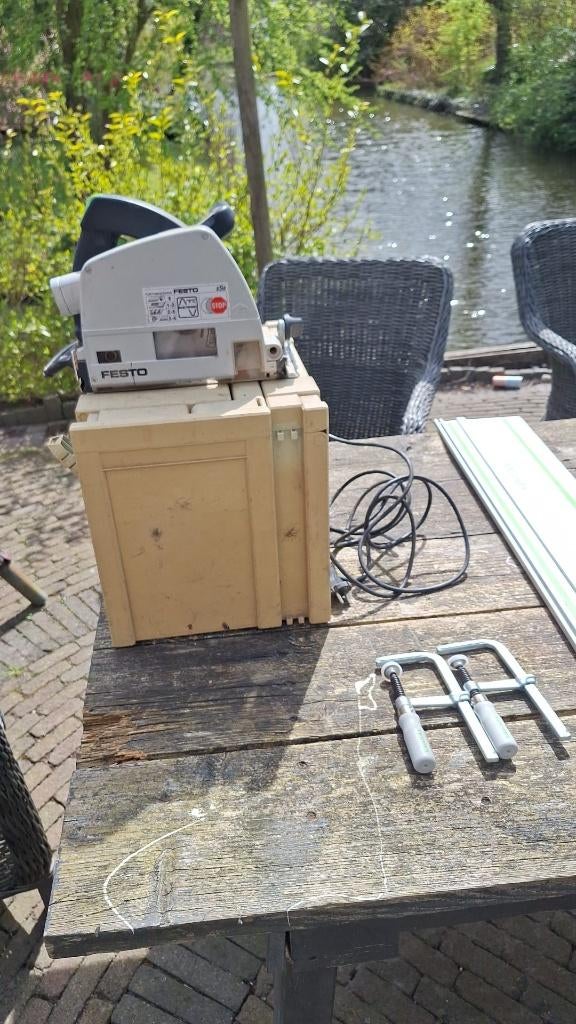 Festool invalzaag 2x liniaal en 2x Schroefklem, Gebruikt, Invalzaag, Ophalen of Verzenden, 30 tot 70 mm