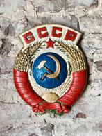 Vintage Soviet Coat of Arms Crest, trein embleem Sovjet-Unie, Verzamelen, Ophalen of Verzenden