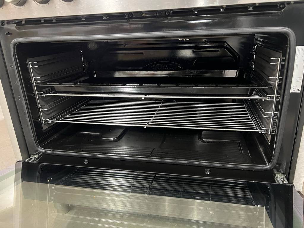 Beko gasfornuis 90cm RVS, Ophalen, Gebruikt, 60 cm of meer, 4 kookzones