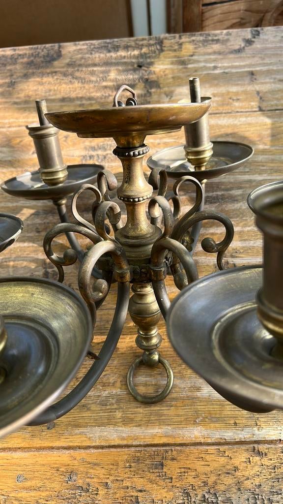 Zware koperen kroonluchter, Antiek en Kunst, Ophalen of Verzenden, Koper