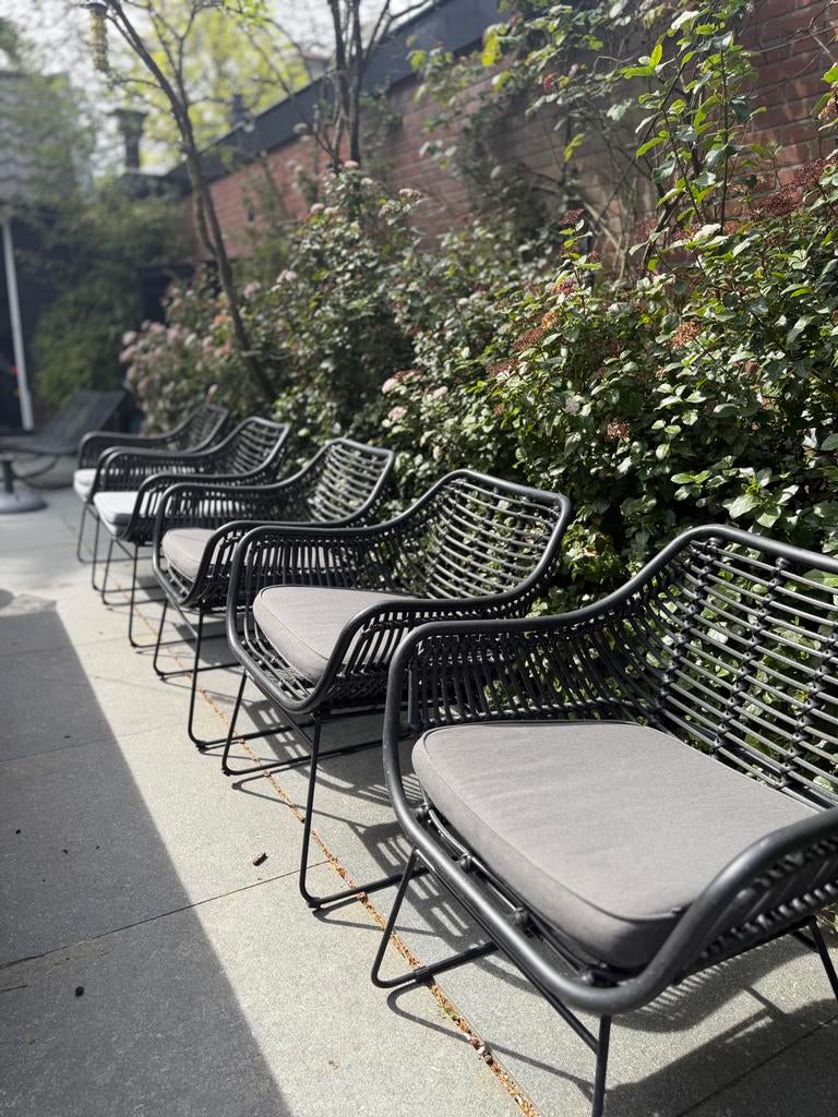 Complete Tuinset: Stoelen, Bankje, Tafels, Parasol & Decorat, Ophalen, Gebruikt, Wicker