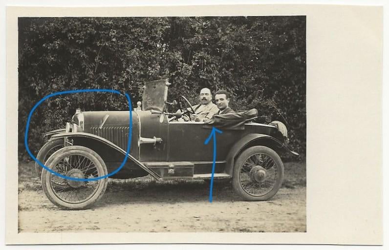 Fotokaart oldtimer auto Peugeot ? tweezitter, Verzenden, 1920 tot 1940, Ongelopen, Voertuig