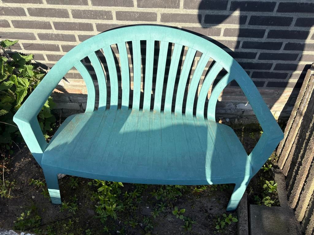 Retro vintage Kunststof tuinbankje - groen, Ophalen