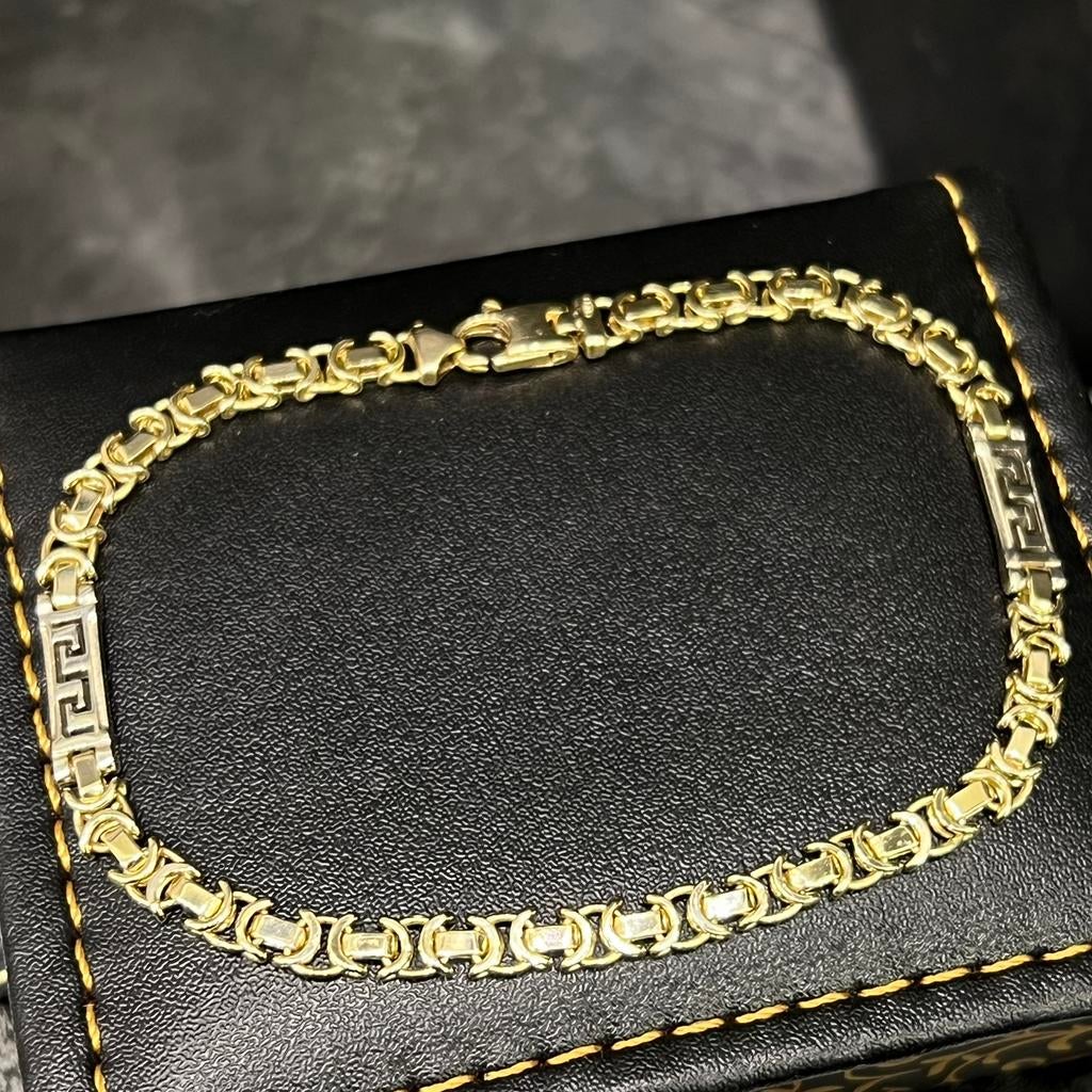 14k gouden armband massieve platte koningsschakel, Ophalen of Verzenden, Zo goed als nieuw, Goud