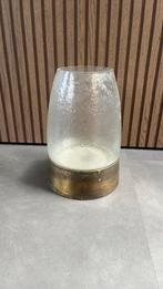 Glazen windlicht / vaas met metalen voet, Huis en Inrichting, Woonaccessoires | Kandelaars en Kaarsen, ., Ophalen of Verzenden