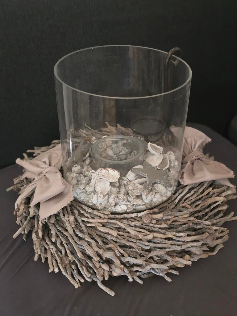 Mooie groot windlicht met krans, Ophalen, Zo goed als nieuw