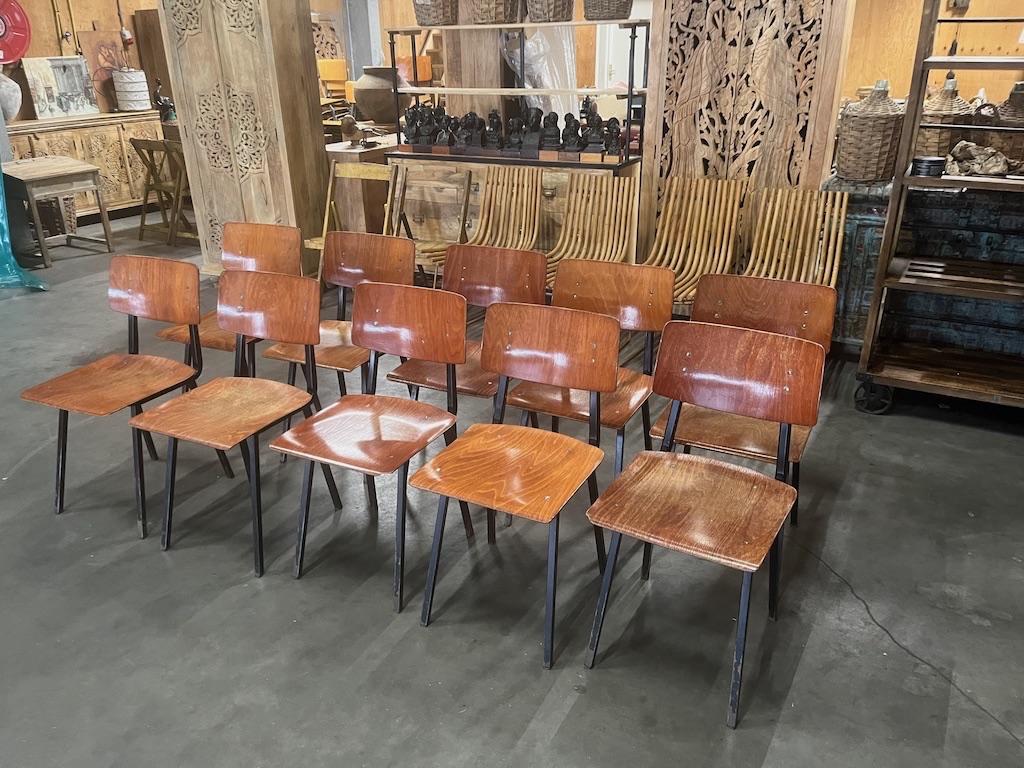 10 Vintage schoolstoelen jaren 60 Merk Kwartet Meubelen, Huis en Inrichting, Gebruikt, Bruin, Ophalen of Verzenden, Industrieel/Vintage