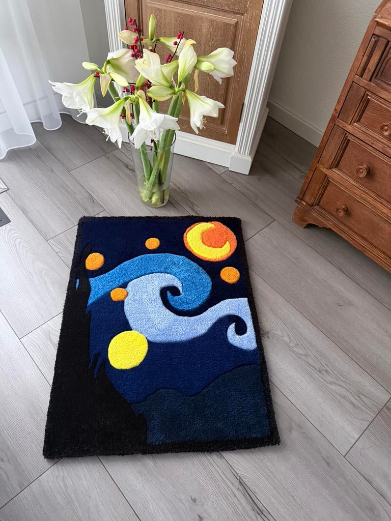 Tufted Rug “Starry Night” in the Style of Van Gogh, Ophalen of Verzenden, Zo goed als nieuw
