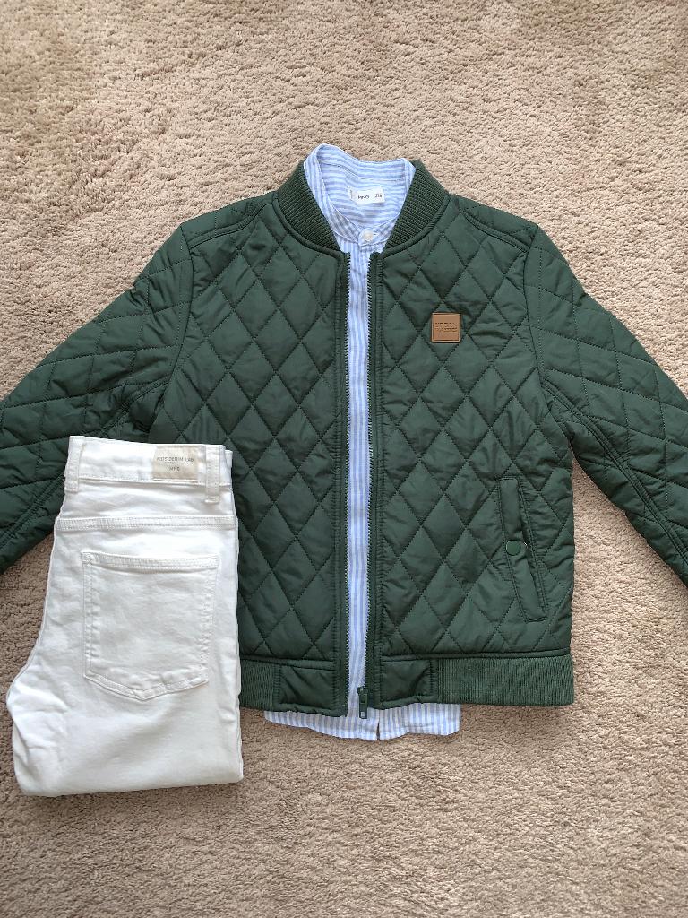 Mango witte broek, overhemd, zomerjas, poloshirt 146/152, Verzenden, Mango, Zo goed als nieuw, Setje