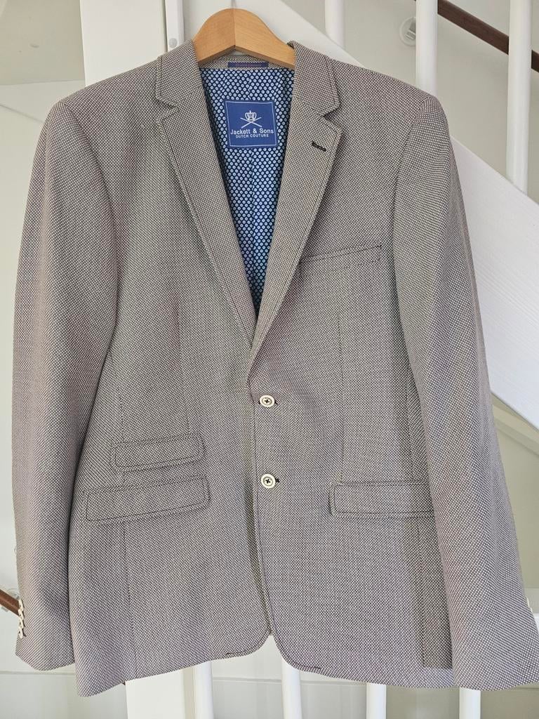 Jackett & Sons Colbert Wit/Bruin met Vrolijke Voering, Wit, Overige maten, Ophalen of Verzenden, Zo goed als nieuw
