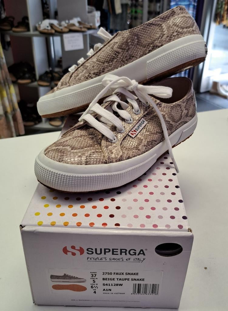 Superga sneakers low beige snakeprint als nieuw 37 art 48719, ., Beige, Ophalen of Verzenden, Superga