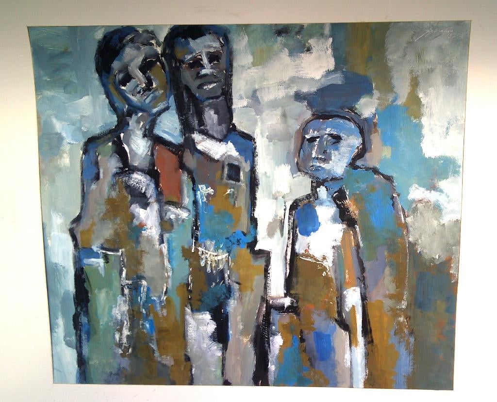 3 figuren in abstract '87 - Jelle Hoogstra (1924-2003), Antiek en Kunst, Kunst | Schilderijen | Klassiek, Ophalen of Verzenden