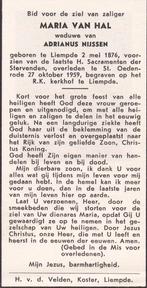 Hal Maria 1876 Liempde 1959 St. Oedenrode, Ophalen, Bidprentje