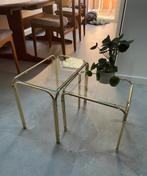 2 Messing goud vintage bijzettafeltjes/plantentafel, Minder dan 55 cm, Gebruikt, Rechthoekig, Ophalen