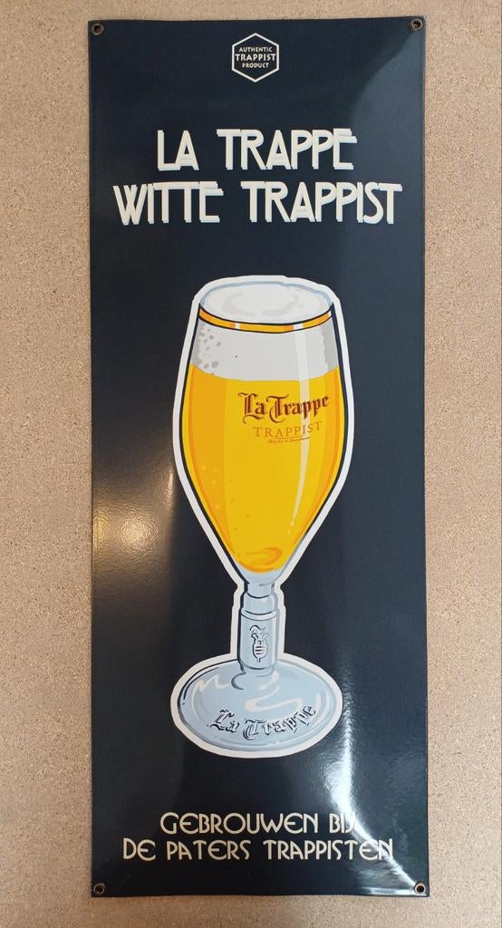 La Trappe Witte Trappist Origineel Emaille Reclamebord, Verzamelen, Biermerken, Ophalen, Gebruikt, Reclamebord, Plaat of Schild