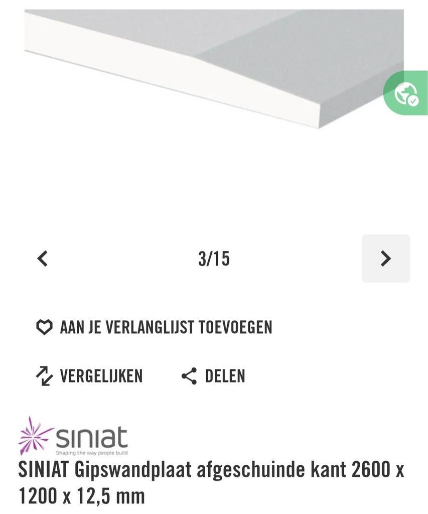 Gratis Siniat Gipsplaat 1480x1200x12.5mm, Ophalen