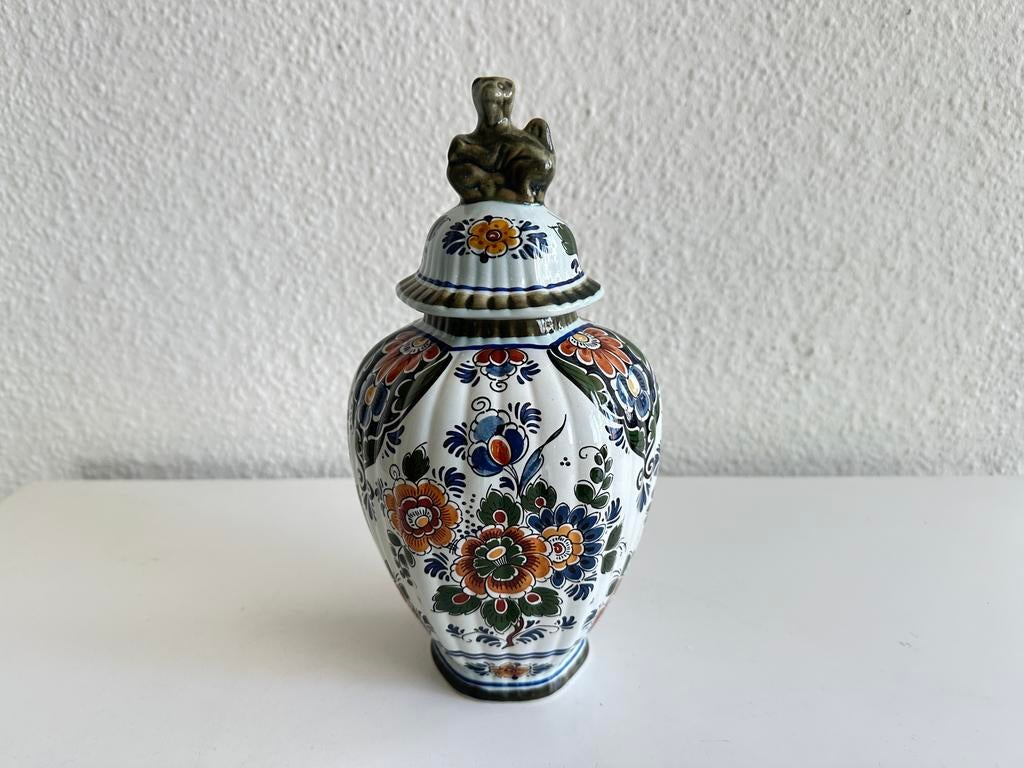 Antieke Delft Polychroom Holland Handwerk Vaas met Deksel, Ophalen of Verzenden