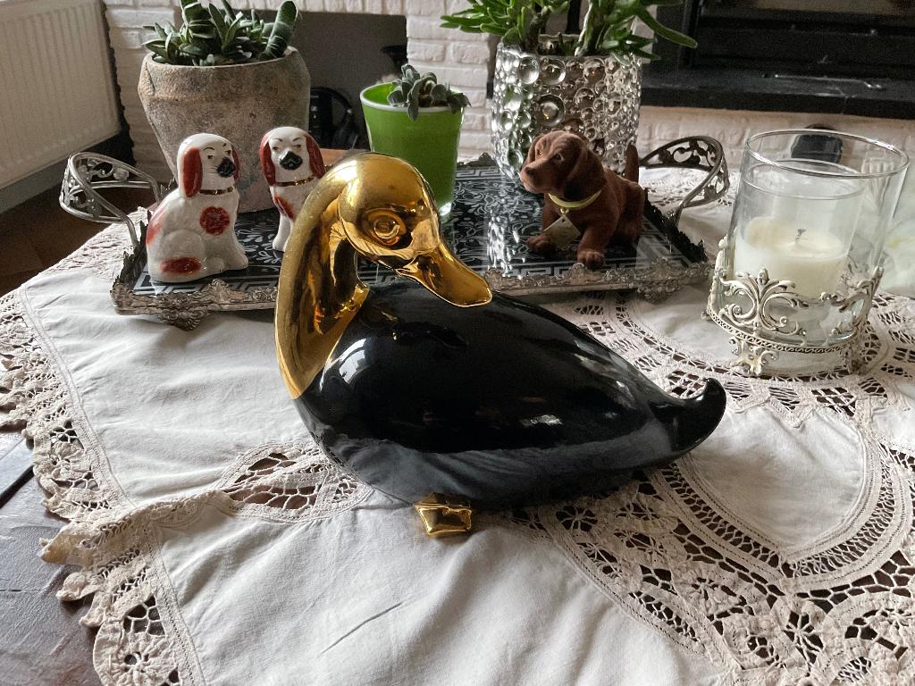 Keramiek Decoratie eend zwart en goud, Huis en Inrichting, Woonaccessoires | Overige, Gebruikt, Ophalen of Verzenden