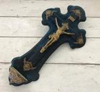 Groot Frans crucifix wijwatervat blauw fluweel 1920, Ophalen of Verzenden