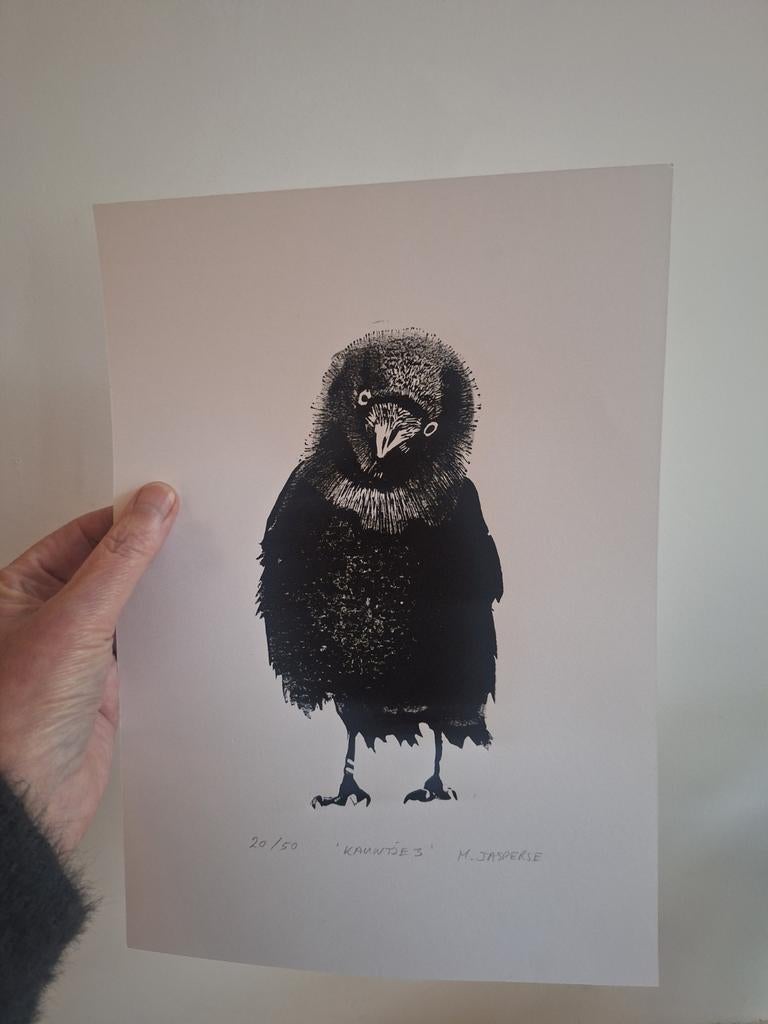 Unieke kraai print 'Kauwtje' , genummerd, 2000 tot heden, Origineel, Verzenden, Overige technieken