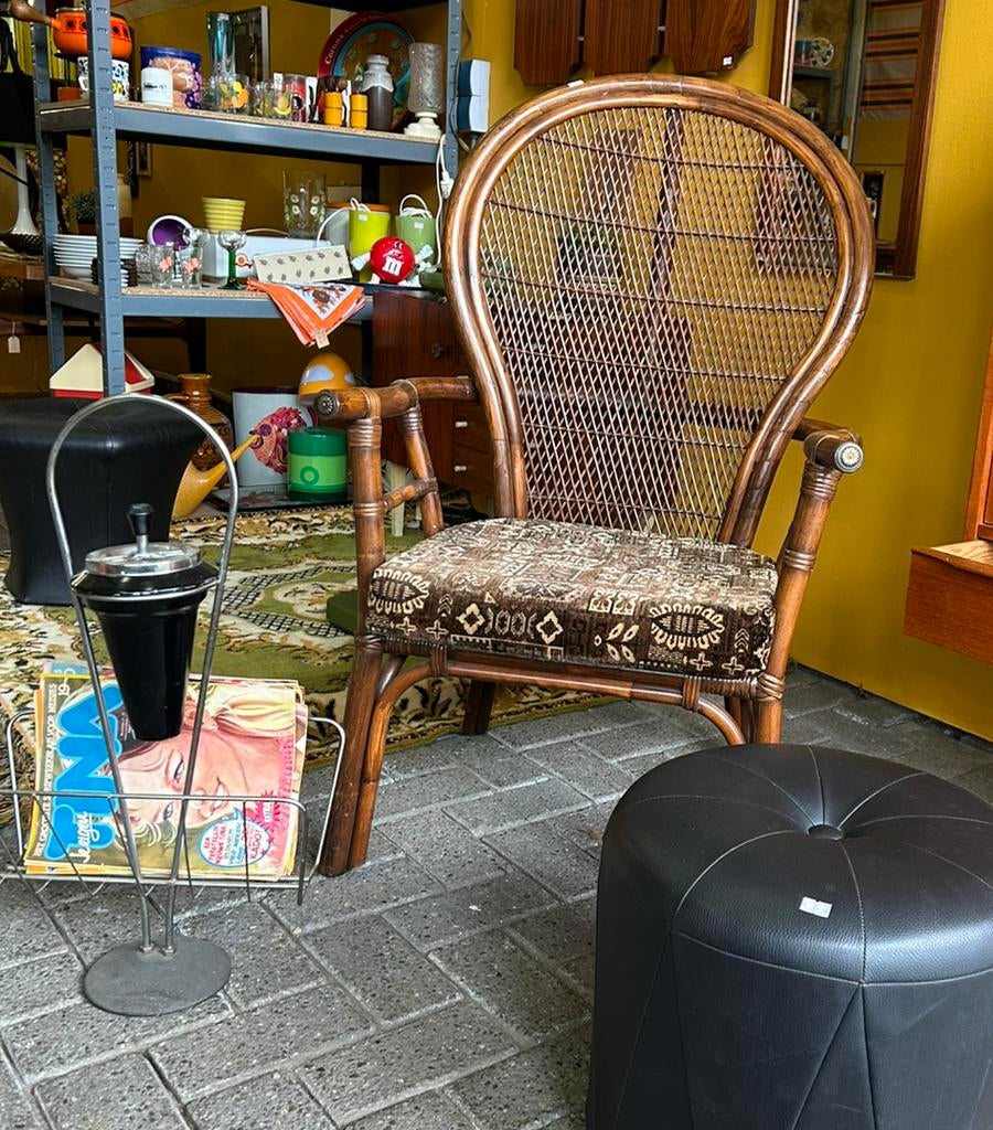 Vintage jaren 70 rotan/ rieten stoel, Ophalen, Vintage, ?, Zo goed als nieuw