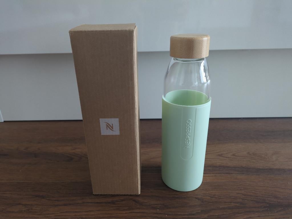 Nespresso glazen drinkfles / waterfles / mintgroen / NIEUW, Ophalen of Verzenden, Nieuw