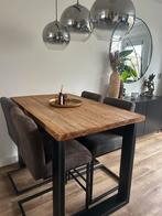 Robuuste bartafel met 4 barkrukken - Teakhout en metaal, Ophalen, 100 tot 150 cm, Teakhout, 50 tot 100 cm