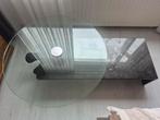 Gratis Marmeren salon tafel met ronde glasplaat, Huis en Inrichting, Tafels | Salontafels, Ophalen, Rond, Minder dan 50 cm, 100 tot 150 cm