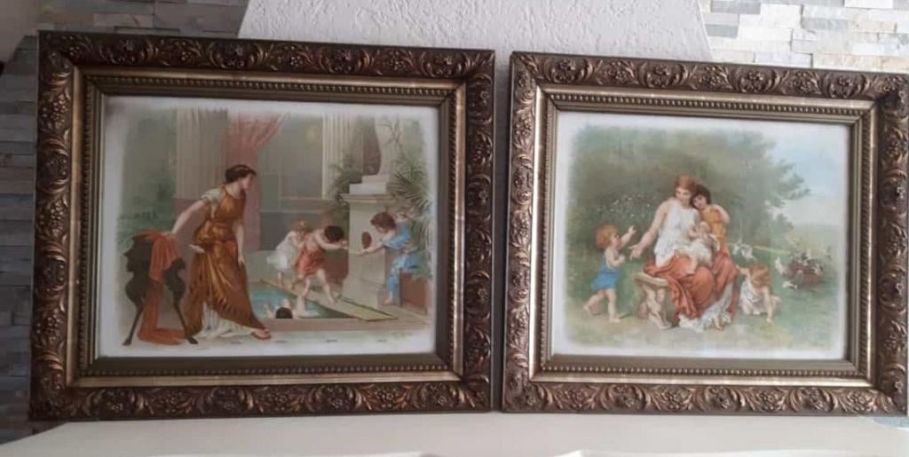 Twee klassieke prenten in antieke sierlijke lijsten, Ophalen of Verzenden