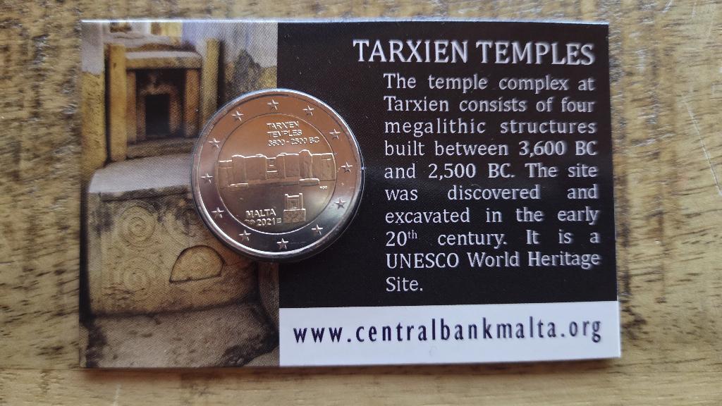 Malta 2021: Tempel van Tarxien (met MMT), Postzegels en Munten, Munten | Europa | Euromunten, Ophalen of Verzenden, Malta, 2 euro