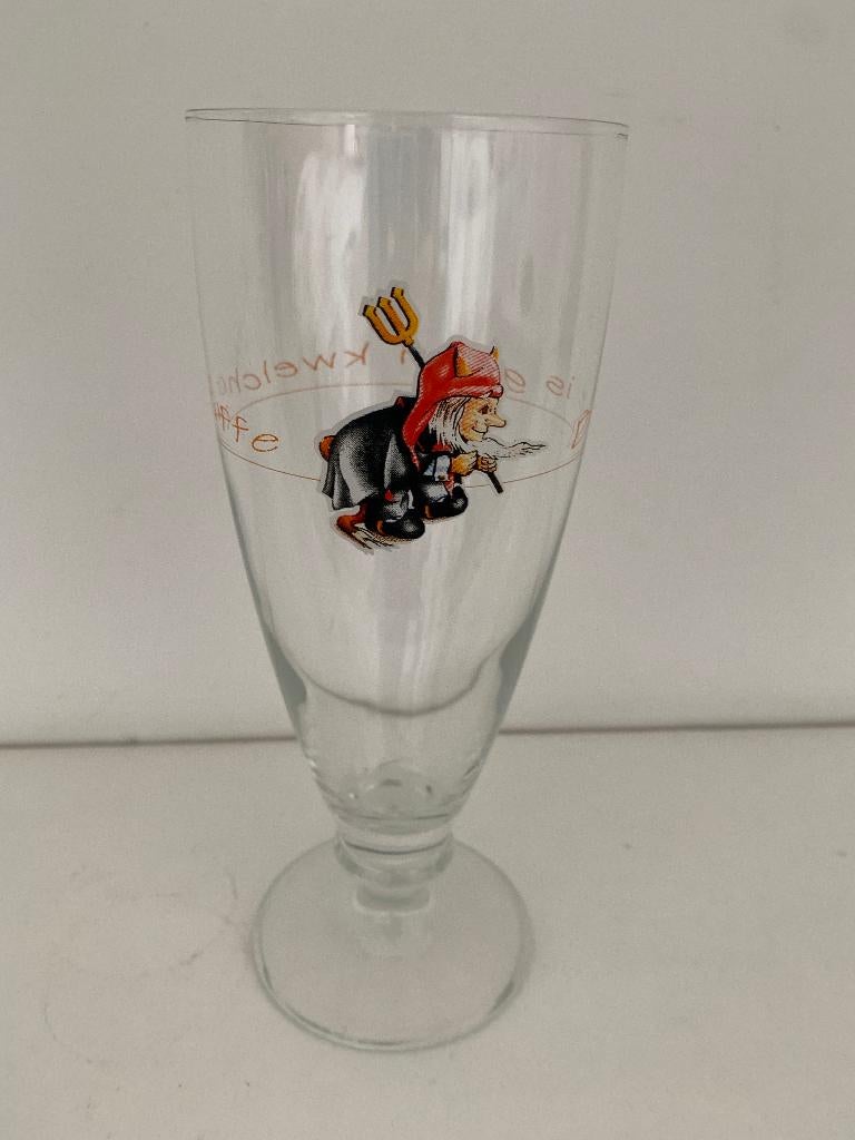 Chouffe glas Dit is geen Kwelchouffe, Verzamelen, Biermerken, Ophalen of Verzenden, Zo goed als nieuw, Glas of Glazen, Duvel