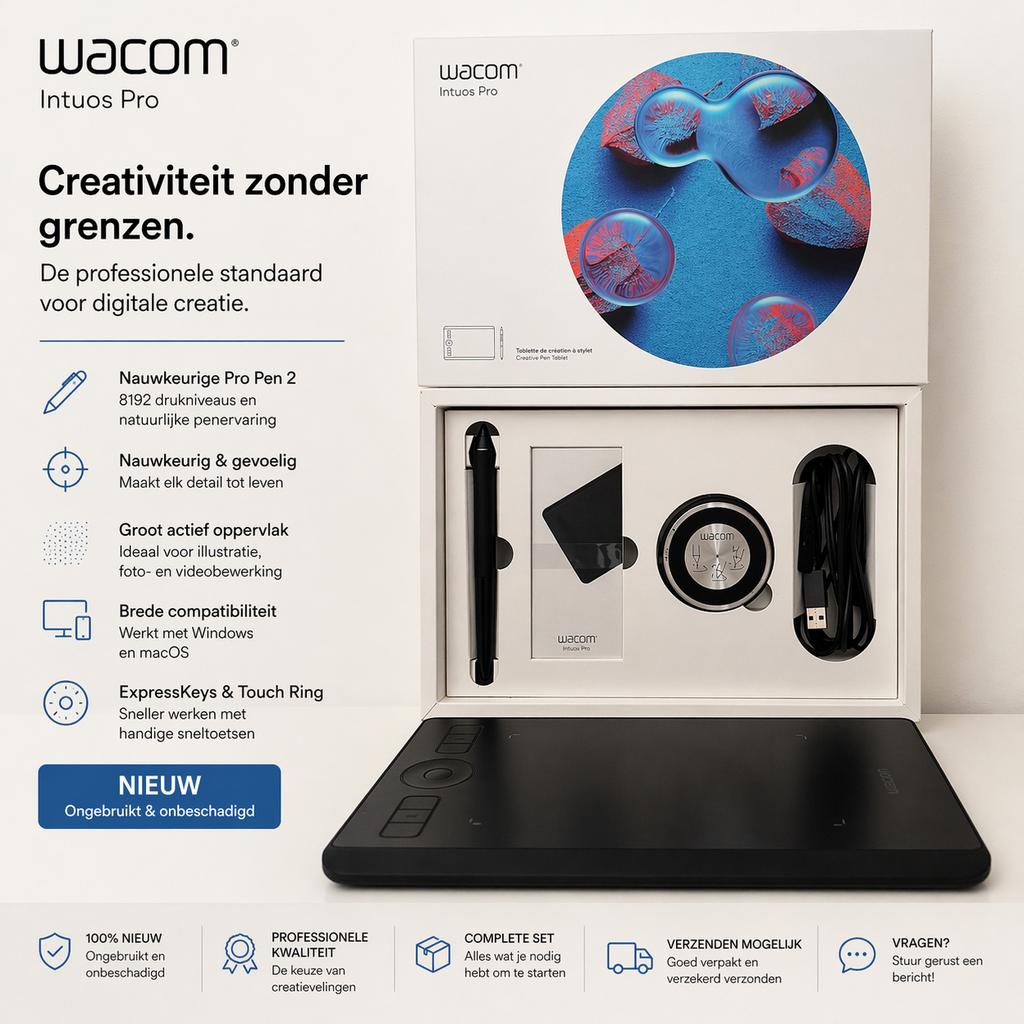 Wacom Intuos Pro Small (PTH-460K0B) | NIEUW, Computers en Software, Tekentablets, Nieuw, Multi-touch, Ophalen of Verzenden